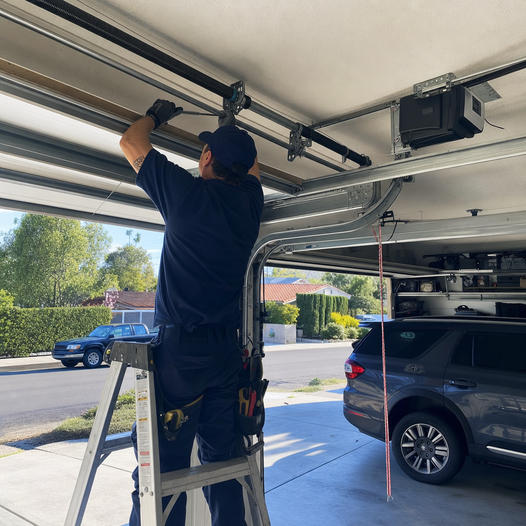Technician working on garage door parts in Santa Monica, CA